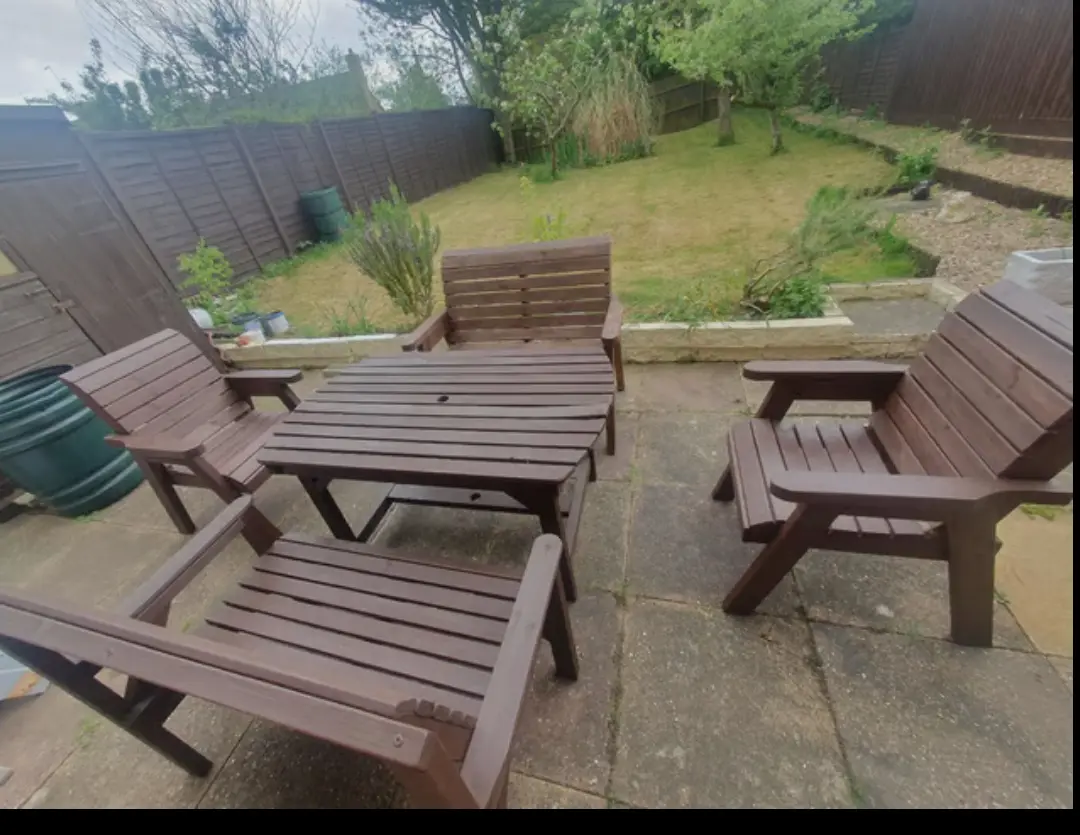 Rustic garden patio dining furniture set: bench x2