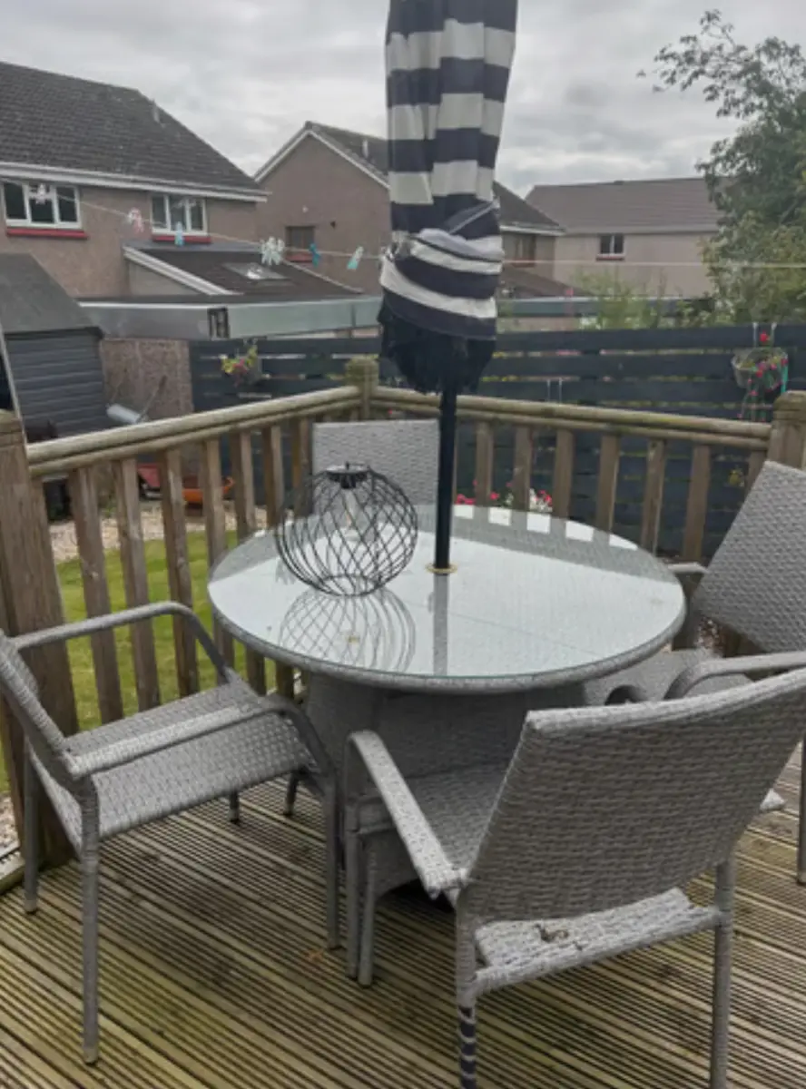 Garden table, and chairs